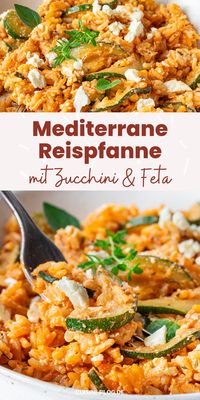 Diese einfache Reispfanne mit Zucchini und Feta ist lecker mediterran gewürzt und schnell zubereitet. Ein vegetarisches Rezept für den Sommer, das allen schmeckt.