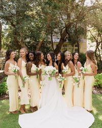 Bride and bridesmaids in watercolor florida yellow dresses