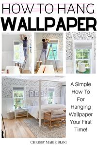 A How To Hang Wallpaper Tutorial - we hung this gorgeous black and white floral wallpaper in our bedroom! Sharing how to hang wallpaper (it's easy!) if you have never done it before! Great for a feature wall.