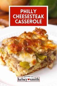 This Philly cheesesteak casserole recipe is made with ground beef, sweet onion, green bell pepper, and Bisquick for an easy dinner. Are you looking for a delicious and easy dinner idea that your entire family will love? This simple casserole combines all the classic flavors of traditional Philly cheesesteak sandwiches into one easy-to-make dish that's perfect for any night of the week. This recipe features ground beef, sautéed onions and peppers, and lots of melty cheese.