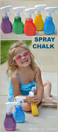 Spray Chalk- what a fun way for kids to make art this Summer! Making the chalk takes seconds, and it easily washes off of the sidewalk and other outdoor surfaces.