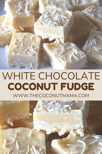 This decadent white chocolate coconut fudge is easy to make and only requires three ingredients. This is a quick dessert for any occasion.