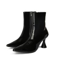 New Autumn Winter Women Ankle Boots Orange Patent Leather Pointed Toe High Heels Side Zip Boots Sexy Female Modern Boots Shoes