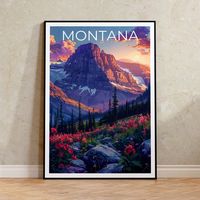 Montana poster, Montana art, hiking poster, camping poster, travel poster, wall decor, wall art, birthday gift, anniversary gift, Christmas gift, travel print, travel gift, wall decor, travel illustration, art print, home decor, office decor, gifts for travel lovers, travel photography  Immerse yourself in the rugged beauty of Montana's wilderness with this stunning poster. Featuring breathtaking views of towering mountains, lush forests, and blooming flowers, this print captures the essence of