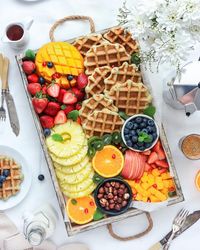 Saturday morning fruit platter with gluten-free poppyseed waffles for the family 💕 . Tag a friend who you’d like to share this platter with…