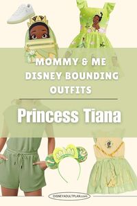 Step into the magic of Disney with these adorable Mommy & Me Disney bounding outfits inspired by Princess Tiana! Featuring matching green dresses, shorts, backpacks, and headbands, this look is perfect for moms and kids who love coordinating their Disney style. Ideal for a fun day at the parks or a themed photoshoot! Tap for outfit ideas and recreate the magic. 💚👑 #DisneyBounding #MommyAndMe #PrincessTiana #DisneyOutfits