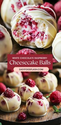 These White Chocolate Raspberry Cheesecake Balls are a creamy, tangy, and sweet dessert that’s perfect for any occasion. Featuring a luscious cheesecake filling infused with fresh raspberries, coated in smooth white chocolate, and garnished with freeze-dried raspberries, these bite-sized treats are as beautiful as they are delicious.