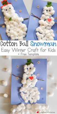 Cotton Ball Snowman Easy Winter Craft for Kids | A Little Pinch of Perfect