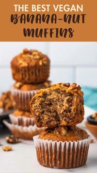 Vegan Banana Nut Muffins are perfectly moist and naturally sweet with crunchy walnuts for added texture. They make an ideal plant-based breakfast to take on the go or a quick vegan snack!