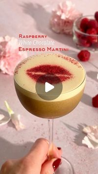 Kelly Pettit on Instagram: "Raspberry White Chocolate Espresso Martini 💋💕 a cute n’ tasty valentines cocktail! 1 1/2 oz vodka 1 shot espresso 1/2 oz coffee liqueur 1/2 oz white chocolate liqueur 3/4 oz raspberry puree syrup Garnish: crushed dehydrated raspberry Method: combine all ingredients in a cocktail shaker with ice and shake for 30 seconds. Double strain into a chilled coupe glass. Using a kiss stencil, sprinkle crushed dehydrated raspberry over the top. Enjoy! *crushed dehydrated raspberry: you can buy dehydrated raspberries from most grocery stores or Target! Just add them to a blender for a few seconds to create a dehydrated raspberry “dust” I saw this cute kiss stencil garnish idea from some aesthetic espresso martini insta pic and have spent hours trying to find the post b