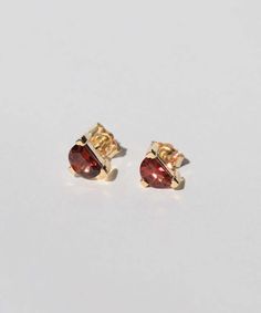 Half Moon Garnet Stud Earrings Moon Cut, Garnet Earrings