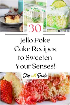 Collage of 4 jello poke cake recipes. Jell-o Poke Cake Recipes, Hello Poke Cake, Jello Poke Cake, Jello Cake Recipe, Jello Cake Recipes, Poke Cake Jello, Pudding Poke Cake, Jello Dessert Recipes