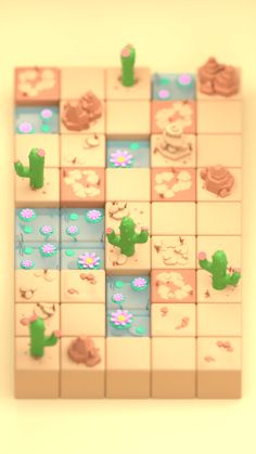 an image of a game with blocks and cactuses on the tile wall in front of it