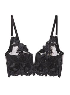 Lily Embroidery Long Lined Demi Bra | Fleur du Mal Evening Lace Bra With Adjustable Straps, Party Lace Bra With Sweetheart Neckline, Fitted Mesh Bra With Removable Pads, Elegant Underwire Crop Top Bra Friendly, Evening Lace Bra With Removable Cups, Party Bra With Removable Pads In Mesh, Party Mesh Bra With Removable Pads, Underbust Lace Bra, Lace Push-up Bra With Straps