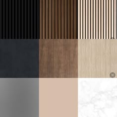 the different colors of wood and marble are shown in this image, including black, white,