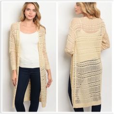 Gorgeous Cardigan !!!! * Lacey Woven Design * Color: Cream * Made In The Usa Designers: Harmedfashion1 One Size Open Front Cardigan For Day Out, Spring Open Knit Sweater For Day Out, One Size Chic Open Front Cardigan, Open Knit Open Front Top For Fall, One Size Open Front Chic Cardigan, Fall Open Front Open Knit Tops, Chic One Size Open Front Cardigan, Spring Open Knit Long Cardigan, Spring Long Open Knit Cardigan