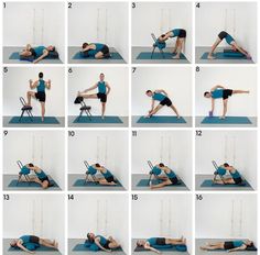 a series of photos showing how to do a yoga pose with straps on the back