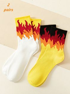 Multicolor  Collar  Fabric Graphic,Plain Crew Socks Embellished   Men Socks Beach Socks, Flame Pattern, Men Socks, Sports Socks, Sport Socks, Kids Beachwear, Mens Socks, Crew Socks, Mid Calf