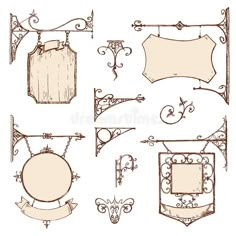 an old fashioned set of decorative frames and signs royalty illustration