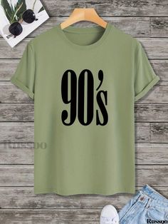 Russoo - Summer Outdoor Mens 90s Print T-shirt: Casual Crew Neck Tee with Slight Stretch, Short Sleeve - Stylish Apparel Green 90s Style T-shirt For Summer, Mens 90s, Plus Size Cargo Pants, Novelty Clothing, Mens Loungewear, Plus Size Hoodies, Mens Casual Dress, Big And Tall Outfits, Shirt Dress Casual