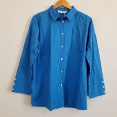 Size: L Length: 28.5" Pit To Pit: 26" Condition: Nwt, No Rips, No Stains, From Smoke Free Home. Flat Lay Measurements.* Ships Within 24 Hrs Except Weekends! I Love Offers! 2456 Blue Relaxed Fit Blouse With Button Closure, Blue Relaxed Fit Top With Button Closure, Blue Spring Shirt With Placket, Spring Blue Shirt With Placket, Blue Button-up Top With Placket, Blue Button-up Top With Snap Buttons, Blue Snap Button-up Tops, Blue Relaxed Fit Button-up Blouse, Blue Collared Top With Snap Buttons