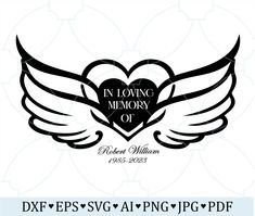 a heart with wings and the words in loving memory of