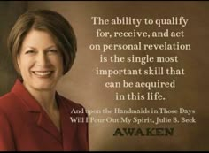 a woman in a red suit smiling at the camera with an inspirational quote above her