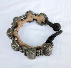 "Ethnic Tribal Old Silver Beads Bracelet From Rajasthan Northern India. Many Silver Units Beads Strung together on a Wide yarn base. Beautiful Collection piece in very Good Condition. Length-18.5 cm(7.28 \"),Width- 2.5 cm(0.98\"), Weight-100 Grams(3.52 ounces)." Traditional Silver Beaded Bracelets For Festivals, Traditional Black Beads For Bracelets, Traditional Wooden Beads Bracelets For Festival, Traditional Wooden Beads Bracelet For Festival, Traditional Wooden Beads Bracelet, Traditional Hand-strung Bead Bracelets, Traditional Hand-strung Bead Bracelet, Traditional Large Beads Bracelets For Festival, Traditional Large Beaded Bracelets For Festivals