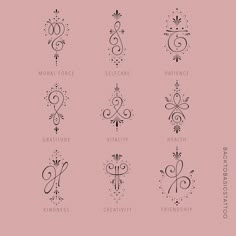 the different types of font and numbers on a pink background, each with an ornate design