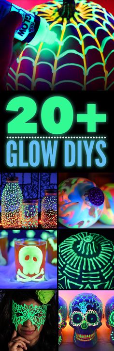 the cover of 20 + glow diys book with images of different shapes and colors