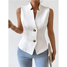 Add A Touch Of Sophistication To Your Business Casual Wardrobe With This White Asymmetrical Button Vest. Its Modern Design, Featuring A Distinctive Asymmetrical Button Placket, Enhances Any Outfit With A Refined Edge. The Vest Offers A Slight Stretch For Added Comfort, Making It Ideal For Spring And Fall. Sleek And Easy To Care For, It’s The Perfect Piece To Elevate Your Professional Look.