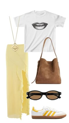 Chilly Summer Day Outfit, Yellow Skirt Outfit, Yellow Skirt Outfits, Mom Outfits Winter, Yellow Skirt, Fashion Fits, Summer 24, Lookbook Outfits