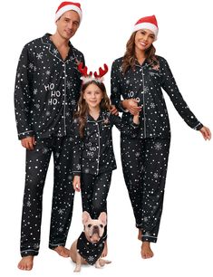 PRICES MAY VARY. FAMILY CHRISTMAS PAJAMAS MATCHING SETS：Our christmas pjs available in a variety of sizes for women, men, boys, girls, pets, dogs, cats, dads, moms, grandparents, perfect for matching during the holidays; pet scarfs can not only be buttoned up for big dogs, but can also be folded and tied up for little dogs SOFT MATERIA: The Classical family matching pajamas sets are made of 95% Polyester+5% Spandex fabric that is soft and smooth,skin-friendly,which can provide your family with comfort in christmas months; We use HIGH-QUALITY FABRICS, so our PJs are designed to accommodate shrinking; We want our customers to be entirely satisfied with our PJs BUTTON-FRONT DESIGN: Classic Matching Family Xmas PJs come in the popular DRESS SHIRT STYLE, offering comfort and convenience with a Family Xmas Pjs, Black Pyjamas, Christmas Morning Pictures, Christmas Pajamas Matching, Dress Shirt Style, Popular Dress, Family Matching Pajamas, Pajamas Long Sleeve, Xmas Pjs