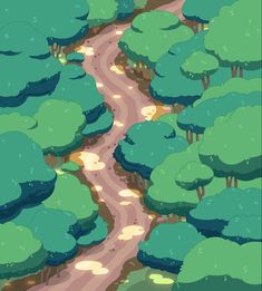 an illustration of a winding road surrounded by trees