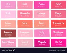 different shades of pink and orange with the names of each color on them royalty illustration