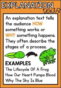 an explanation text tells how the audience works or why something happens they often describe the stages of a process