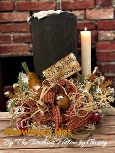 a candle and some decorations on a table