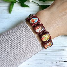 Rosewood Religious Bracelet - Holy Saints, Virgin Mary, and Jesus Icons, Christian Catholic Faith Elastic Bangle, Wooden Rosary Beaded Gift