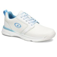 a white and blue tennis shoe on a white background