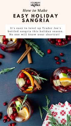 holiday sangria with cranberries, oranges and apples in glasses on a table