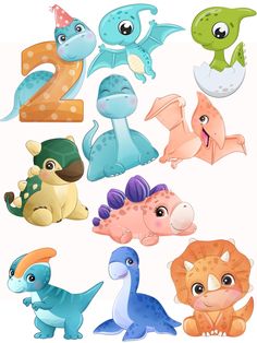 a set of cartoon dinosaurs with numbers