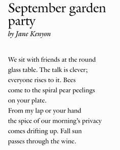 a poem written in black and white that says,'we sit with friends at the round glass table