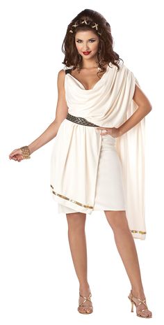 PRICES MAY VARY. Size: X-Large Women's Deluxe Classic Toga Costume 100% polyester interlock knit fabric Sleeveless pullover sheath tunic has cowl neckline 2 drapes sewn to left shoulder Toga Ideas, Roman Costumes, Greek Outfit, Greece Dress, Masquerade Party Dresses, Roman Clothing, Roman Toga, Toga Dress, Greek Theme