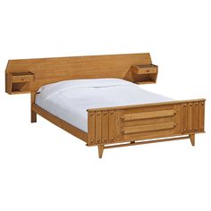 a bed with two drawers on each side and a headboard made out of wood