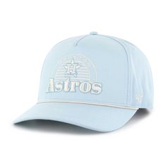 a light blue astros hat with white lettering on the front