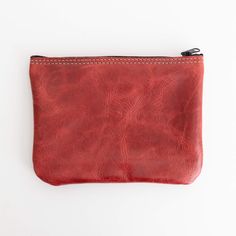 perfect pouch unisex zipper bag - handmade leather - cardinal front view American Leather, Leather Conditioner, Store Hours, Accessory Pouch, Odds And Ends, Handcrafted Leather, Everyday Items, Leather Pouch, Cobbler