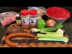 the ingredients for this meal are neatly arranged on a cutting board and ready to be cooked