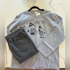 New Men’s Size, Large, Snoopy Sweatshirt, And Sweatpants. Snoopy Pjs, Snoopy Sweatshirt, Snoopy Sweater, Purple Crewneck, Candle Pedestal, Grey Sweats, Blue Crewneck, Holiday Sweatshirt, Grey Sweatpants