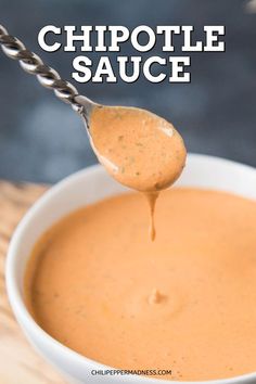 a spoon full of chipotle sauce with the title above it