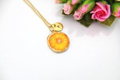 Gold Lemon Charm Necklace, Orange Slice Charm, Orange Charm, Fruit Food Charm, Foodie Gift, Personalized Gift, HOW TO ORDER 1) Select the quantity 2) Select stamp the initial and chain length 3) Add to cart DESCRIPTION ♥ Stainless steel chain, electroplated gold chain ♥ Stainless steel disc, electroplated gold 10mm. ♥ Alloy Enamel Pendants, 25 mm x 21mm ** Conversion: 1 inch = 25.4mm or 1mm = 0.0393 inches** Additional initial charm https://www.etsy.com/listing/250795439 Add a birthstone charm h Stamped Brass Charm Necklaces As Gift, Personalized Yellow Charm Necklaces For Gift, Personalized Yellow Charm Necklace As Gift, Personalized Yellow Charm Necklace For Gift, Handmade Orange Charm Necklace For Gift, Handmade Orange Charm Necklace As A Gift, Peanuts Charm, Enamel Pendants, Necklace Orange